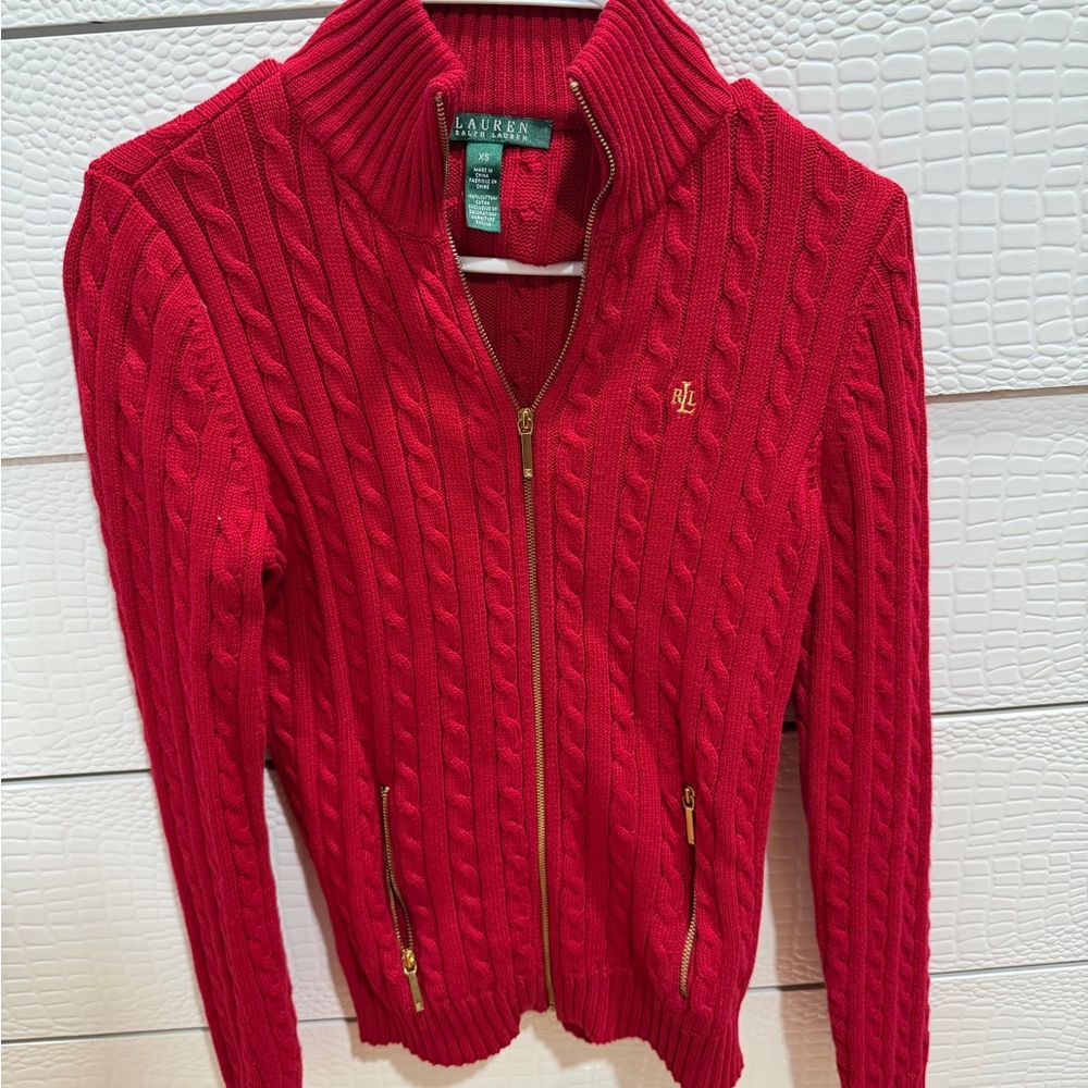 Ralph Lauren Red Cable Knit Cardigan
